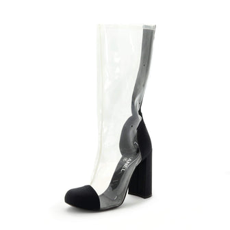Chanel Women's Cap Toe Heeled Knee High Boots PVC and Grosgrain