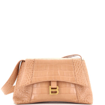 Balenciaga Hourglass Sling Shoulder Bag Crocodile Embossed Leather Small