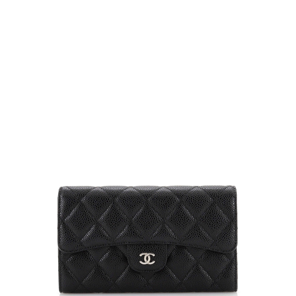 Chanel Trifold Classic Flap Wallet Quilted Caviar Long Black 2432691