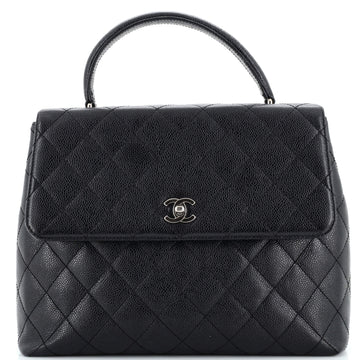 Chanel Vintage Classic Top Handle Flap Bag Quilted Caviar Jumbo
