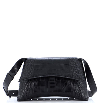 Balenciaga Downtown Soft Hourglass Shoulder Bag Crocodile Embossed Leather Small