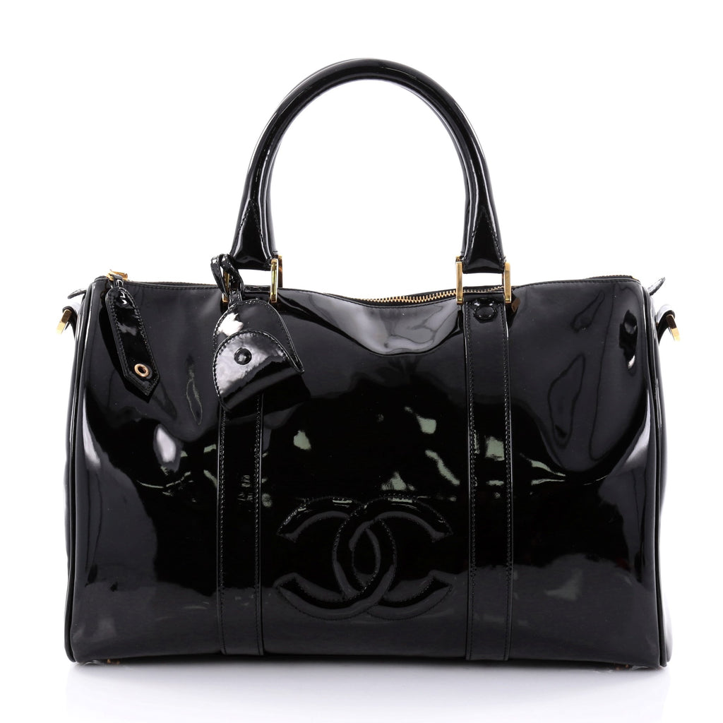 Buy Chanel Vintage Boston Bag Patent Medium Black 2433701