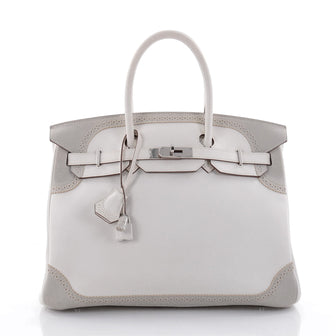Hermes Birkin Ghillies Handbag White and Gray Swift with 2433801