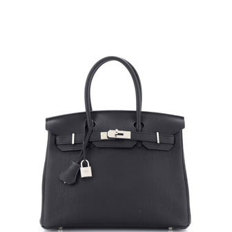 Hermes Birkin Handbag Black Togo with Palladium Hardware 30