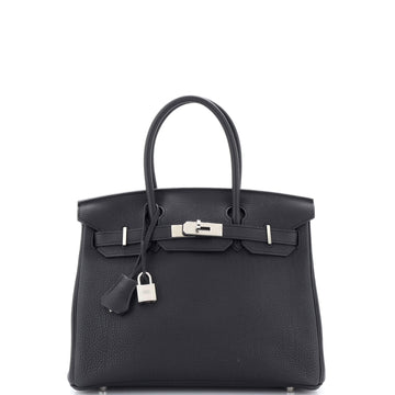 Hermes Birkin Handbag Black Togo with Palladium Hardware 30