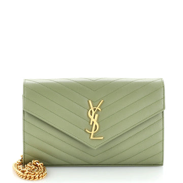 Saint Laurent Classic Monogram Wallet on Chain Matelasse Chevron Leather Medium