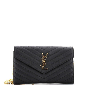 Saint Laurent Classic Monogram Wallet on Chain Matelasse Chevron Leather Medium