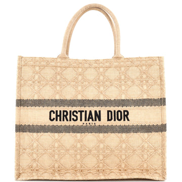 Christian Dior Book Tote Cannage Embroidered Raffia Large