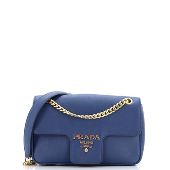 Prada Pattina Flap Shoulder Bag Saffiano Leather Small