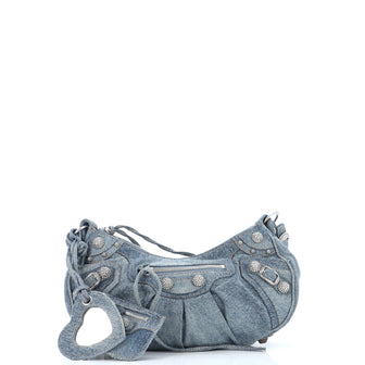 Balenciaga Le Cagole Giant Studs Shoulder Bag Denim with Crystals Small