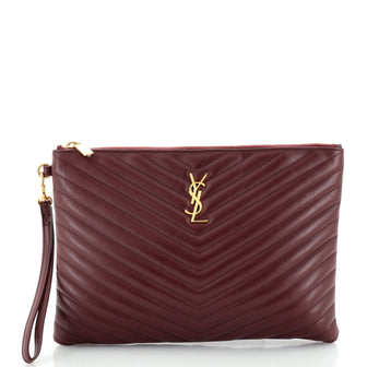 Saint Laurent Classic Monogram Wristlet Pouch Matelasse Chevron Leather Medium
