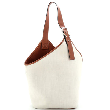 Loewe Belted Balloon Bucket Shoulder Bag Linen with Leather