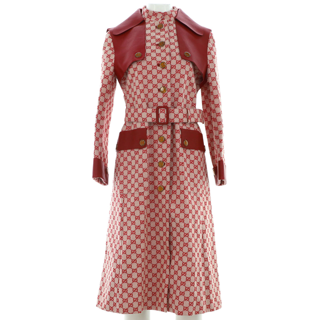 Gucci Women's Trench Coat GG Cotton Blend with Leather 243485
