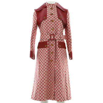 Gucci Women's Trench Coat GG Cotton Blend with Leather