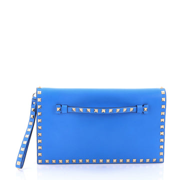 Valentino Rockstud Flap Clutch Leather Blue 2435102