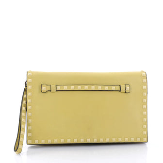 Valentino Rockstud Flap Clutch Leather Yellow 2435103