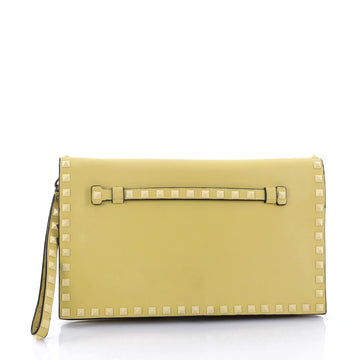 Valentino Rockstud Flap Clutch Leather Yellow 2435103