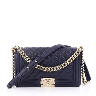 Chanel Boy Flap Bag Quilted Lambskin Old Medium Blue 2435201