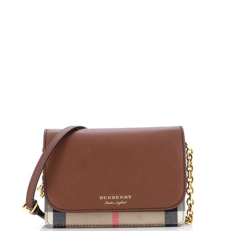 Burberry Hampshire Wallet on Chain Leather and House Check Canvas