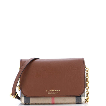 Burberry Hampshire Wallet on Chain Leather and House Check Canvas