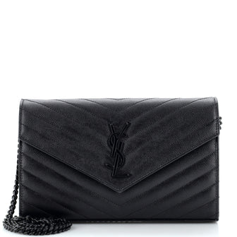 Saint Laurent Classic Monogram Wallet on Chain Matelasse Chevron Leather Medium