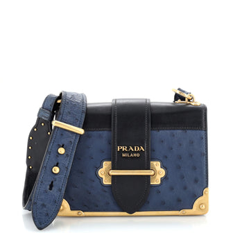 Prada Cahier Crossbody Bag Leather and Ostrich Small