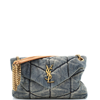 Saint Laurent Loulou Puffer Shoulder Bag Quilted Vintage Denim Small