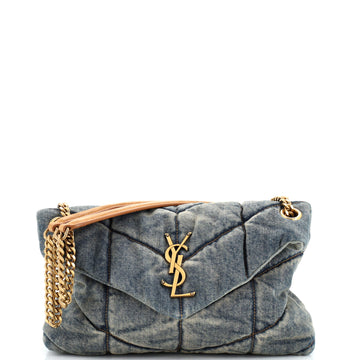 Saint Laurent Loulou Puffer Shoulder Bag Quilted Vintage Denim Small