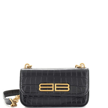 Balenciaga Gossip Flap Bag Crocodile Embossed Leather XS