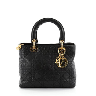 Christian Dior Vintage Lady Dior Handbag Cannage Quilt Lambskin Medium Black 2436901