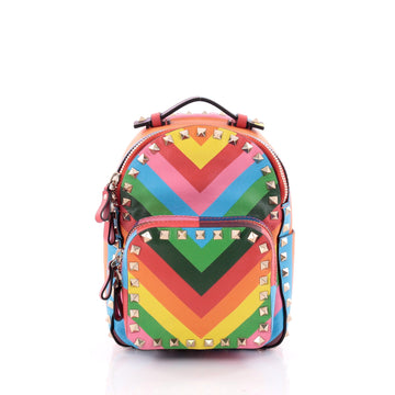 Valentino 1973 Rockstud Backpack Striped Leather Mini Orange 2437001