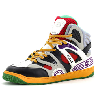 Gucci Men's Gucci Basket High-Top Sneakers Demetra with Mixed Fabrics and Rubber