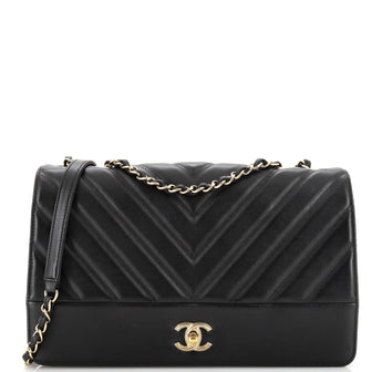 Chanel Double Stitch Full Flap Bag Chevron Lambskin Large