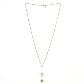 Chanel CC Flower Chain Drop Pendant Necklace Metal with Faux Pearls and Crystals