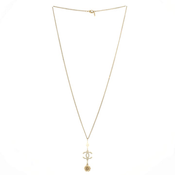 Chanel CC Flower Chain Drop Pendant Necklace Metal with Faux Pearls and Crystals