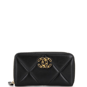 Chanel 19 Zip Around Wallet Quilted Goatskin Medium