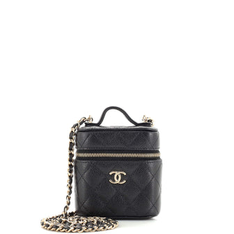 Chanel Handle with Care Vanity Case with Chain Quilted Caviar