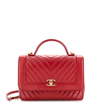 Chanel Top Handle Flap Bag Chevron Calfskin Small