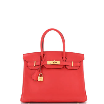 Hermes Birkin Handbag Red Swift with Gold Hardware 30