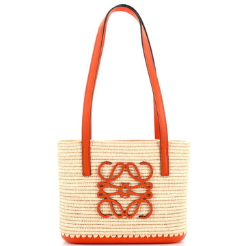 Loewe Square Basket Tote Woven Raffia and Leather Mini