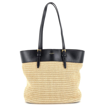 Saint Laurent Boucle E/W Shopping Tote Raffia with Leather Mini