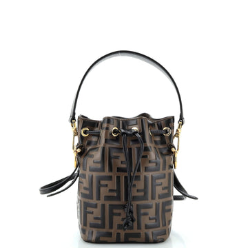Fendi Mon Tresor Bucket Bag Zucca Embossed Leather Mini