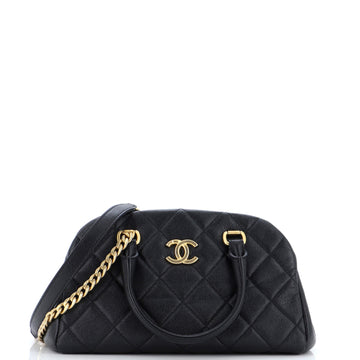 Chanel CC Chain Compartment Top Handle Bowling Bag Quilted Caviar Small