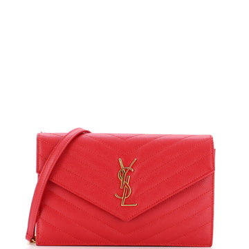 Saint Laurent Classic Monogram Wallet on Chain Matelasse Chevron Leather Small