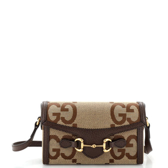 Gucci Horsebit 1955 Flap Crossbody Bag Jumbo GG Canvas Mini