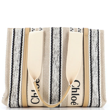 Chloe Woody Tote Striped Linen Medium