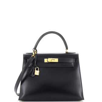 Hermes Kelly Handbag Black Box Calf with Gold Hardware 28