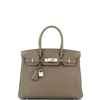 Hermes Birkin Handbag Grey Clemence with Palladium Hardware 30