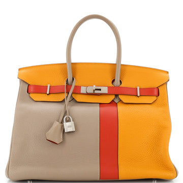 Hermes Birkin Handbag Cascade Tricolor Clemence and Swift with Brushed Palladium Hardware 35