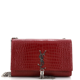 Saint Laurent Classic Monogram Tassel Crossbody Bag Crocodile Embossed Leather Medium